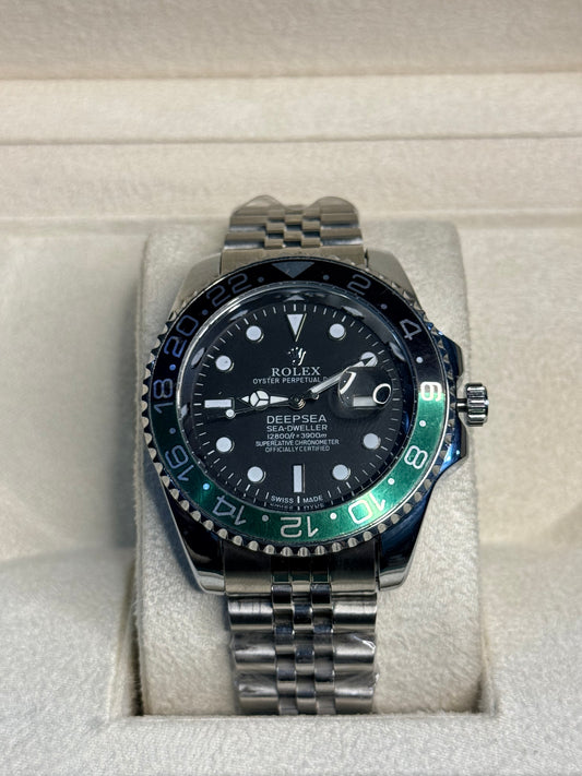 Premium GMT Style Men’s Wrist Watch – Stainless Steel Jubilee Strap – Dual Time Zone