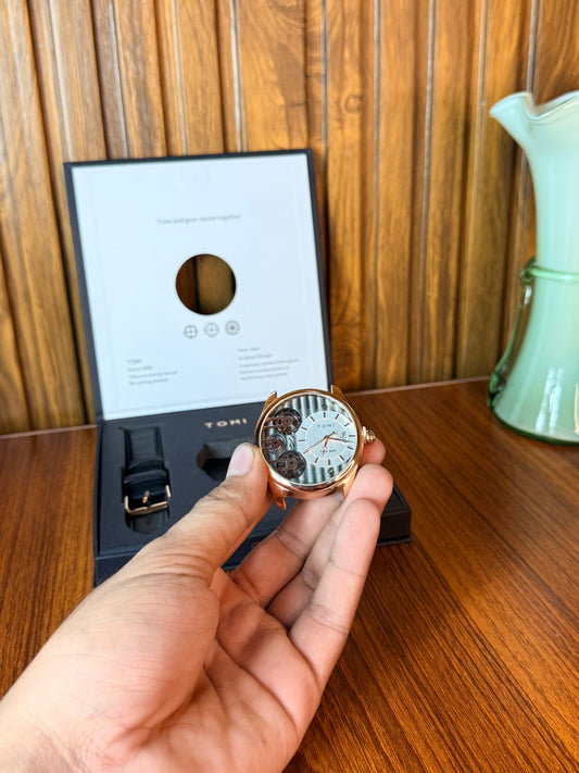 TOMI Face Gear Quartz Watch Gift Set – Dual Strap Combo (Black & Brown) | Trendy Analog Watch for Men