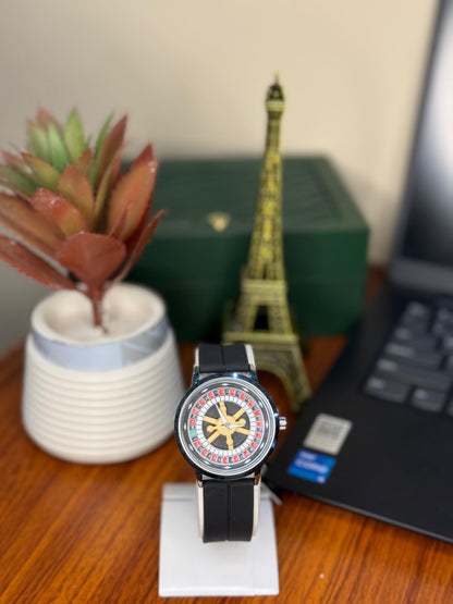 Casino Roulette Style Men’s Watch – Unique Dial Design with Premium Rubber Strap