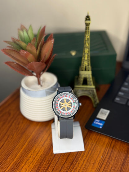 Casino Roulette Style Men’s Watch – Unique Dial Design with Premium Rubber Strap