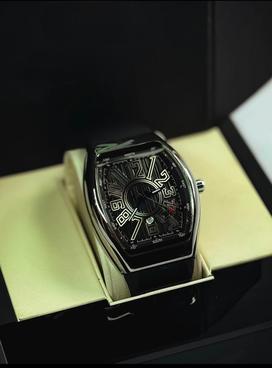 Men’s Luxury Tonneau Dial Analog Watch – Bold 3D Numerals, Premium Leather Strap