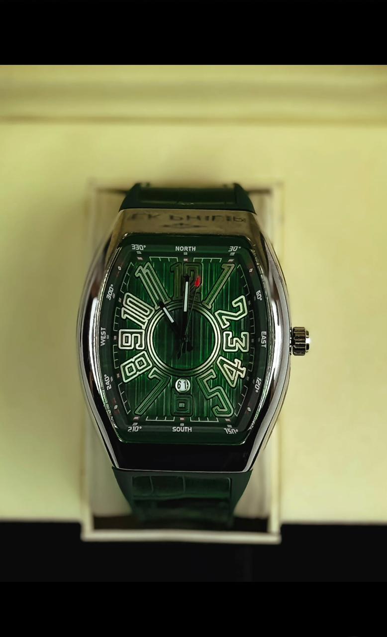 Men’s Luxury Tonneau Dial Analog Watch – Bold 3D Numerals, Premium Leather Strap