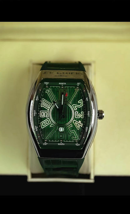 Men’s Luxury Tonneau Dial Analog Watch – Bold 3D Numerals, Premium Leather Strap