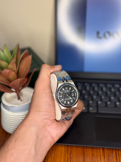 Luxury Stainless Steel Date Watch – Classic Round Dial | Oyster Style Bracelet