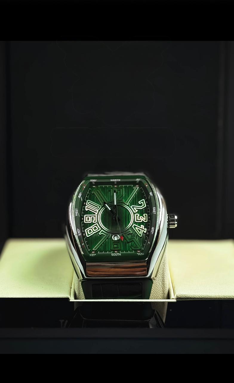 Men’s Luxury Tonneau Dial Analog Watch – Bold 3D Numerals, Premium Leather Strap