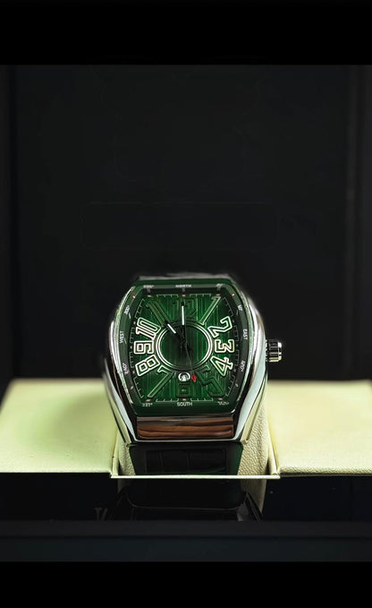 Men’s Luxury Tonneau Dial Analog Watch – Bold 3D Numerals, Premium Leather Strap