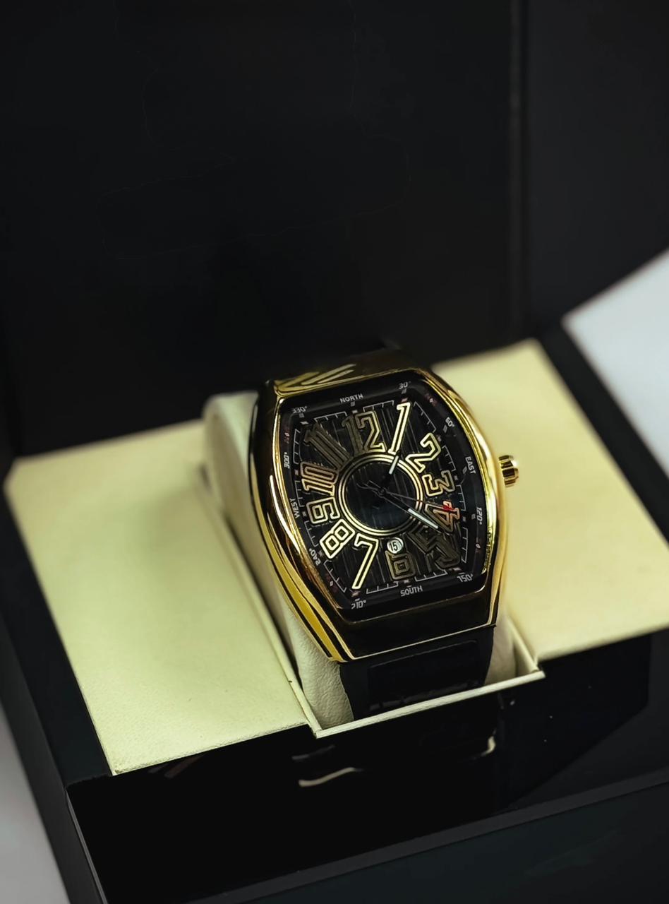 Men’s Luxury Tonneau Dial Analog Watch – Bold 3D Numerals, Premium Leather Strap