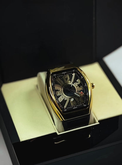 Men’s Luxury Tonneau Dial Analog Watch – Bold 3D Numerals, Premium Leather Strap