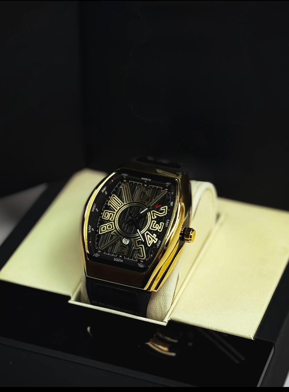 Men’s Luxury Tonneau Dial Analog Watch – Bold 3D Numerals, Premium Leather Strap